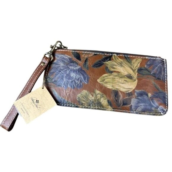 Patricia Nash Enlightened Garden Hand Painted Floral  Leather Wristlet Wallet - Picture 1 of 4